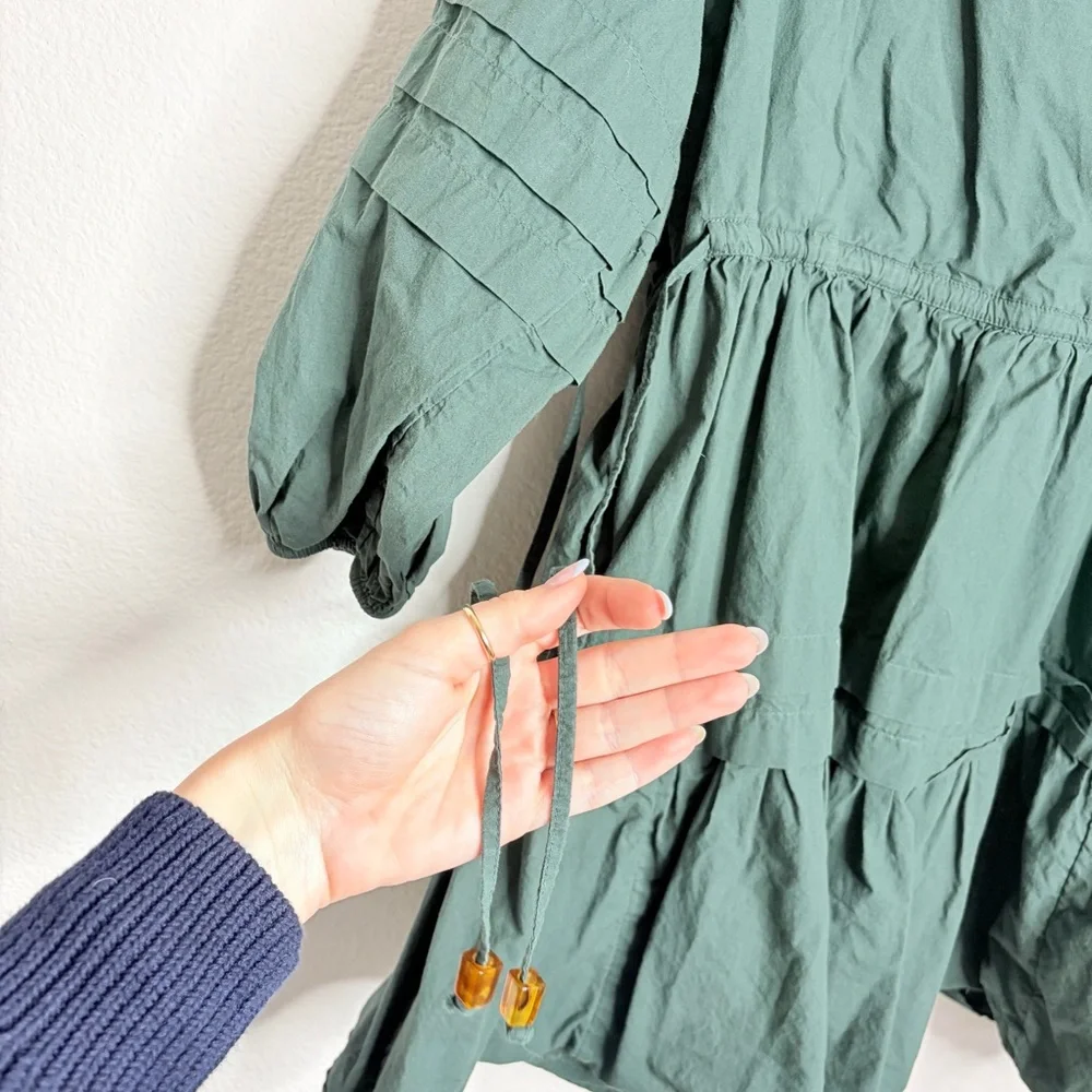 Madewell Crinkled Poplin Wrap Mini Dress, Size S, Dark Green